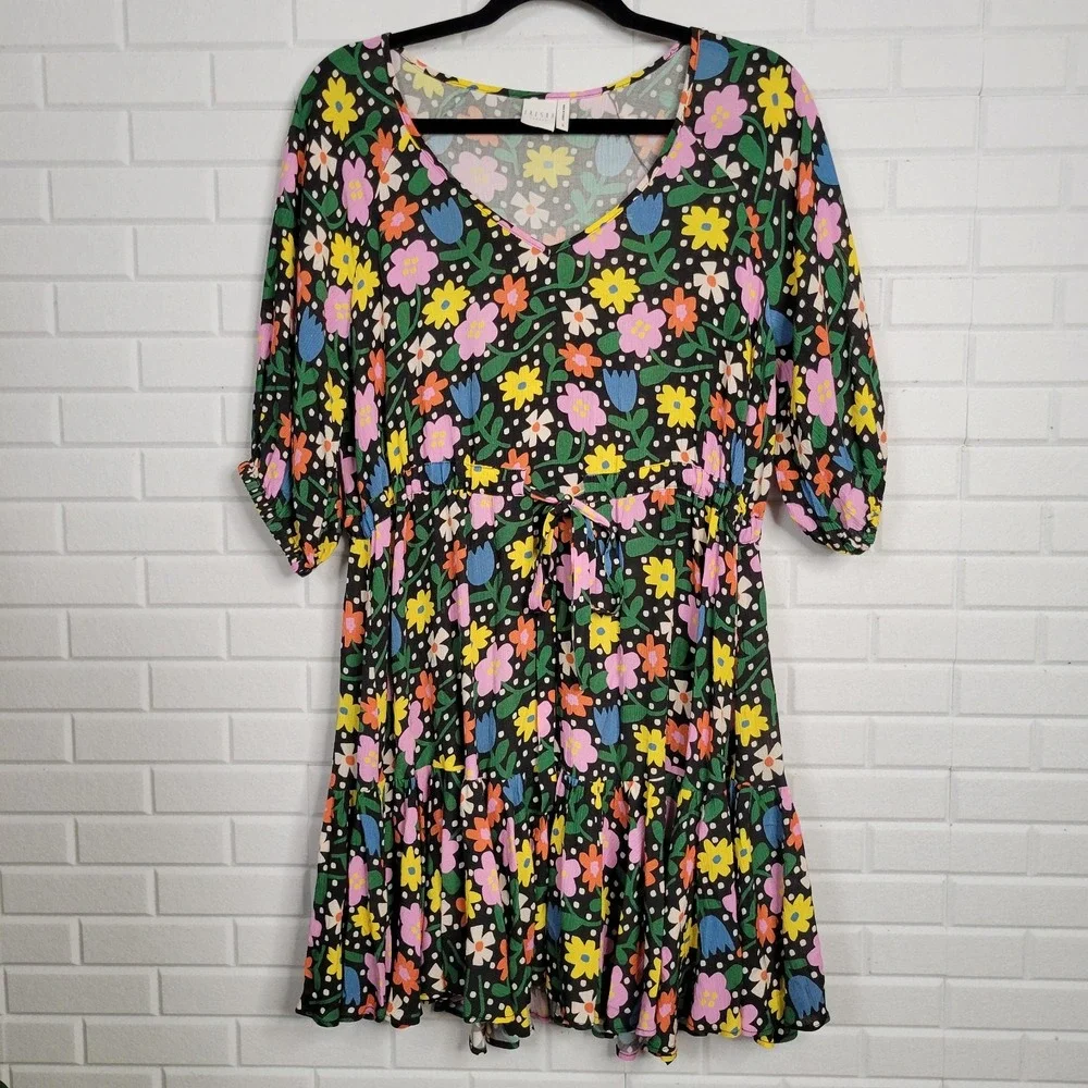 FRESHA LONDON Anita Dress‎ size Small black floral mini casual ruffle coquette